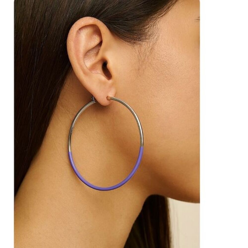 Nine West Silver Hoop Earrings with Purple Detail